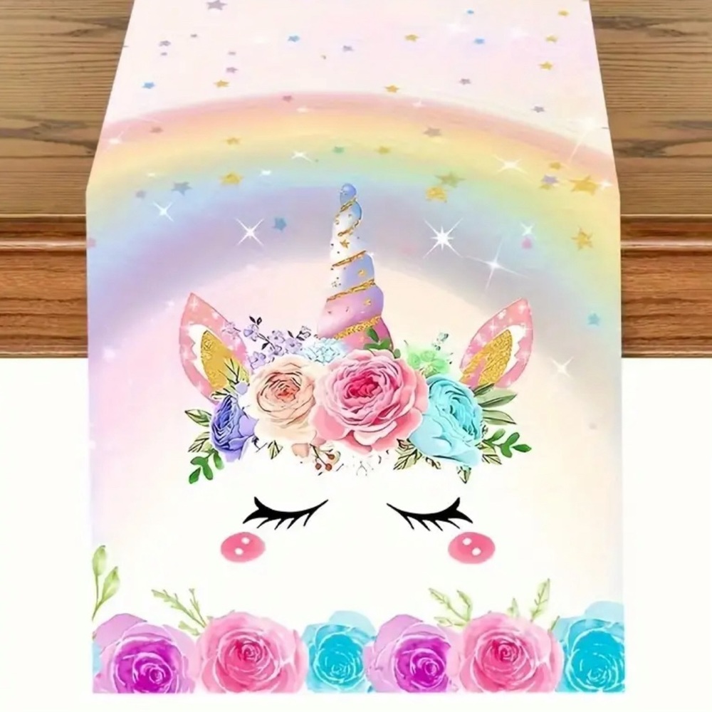 Unicorn Theme Pink Table Runner birthday Party Decoration Theme Table Banners